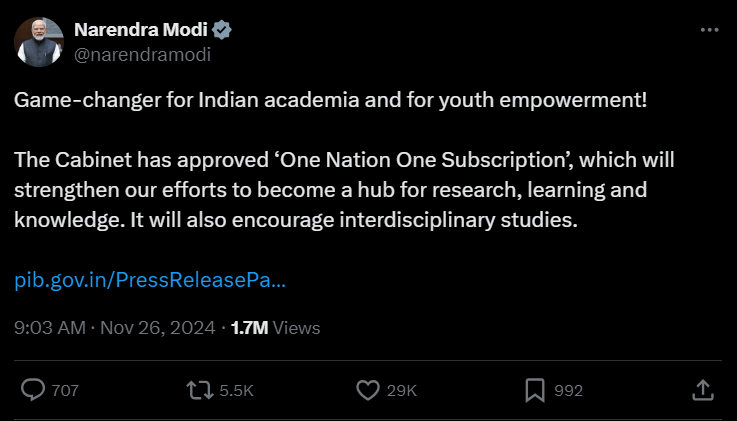 PM's tweet on one nation one subscription.